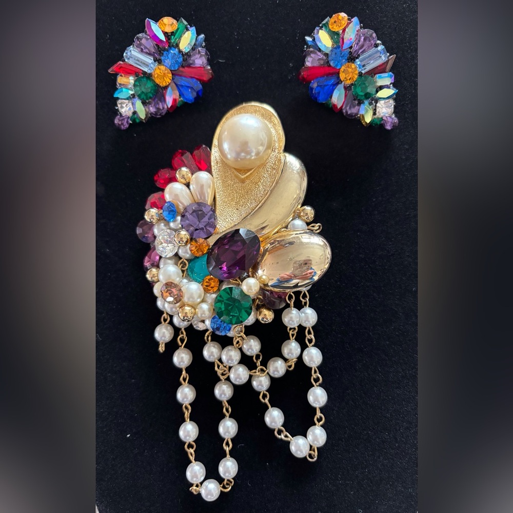 Multicolor Crystal Statement Earrings Set - image 1